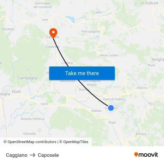Caggiano to Caposele map