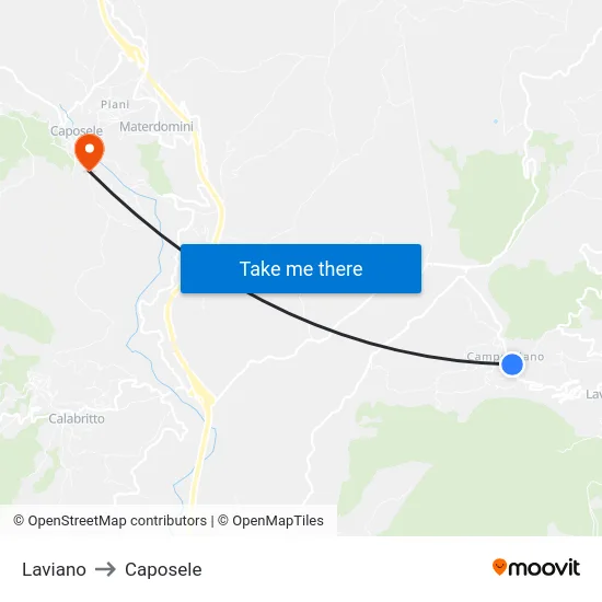Laviano to Caposele map