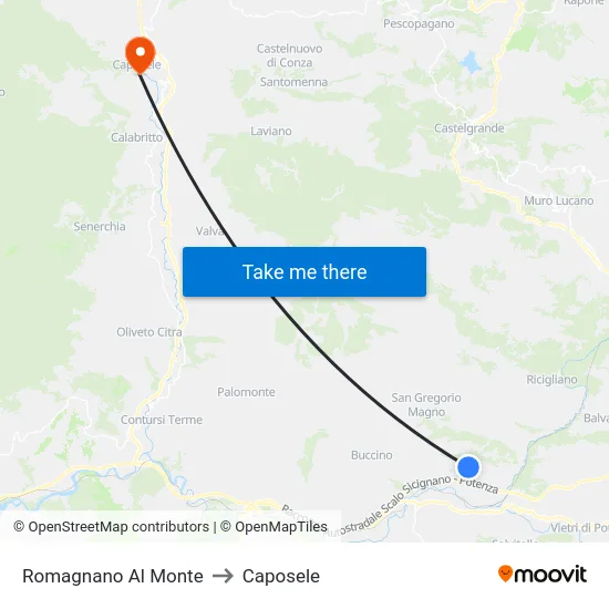 Romagnano Al Monte to Caposele map
