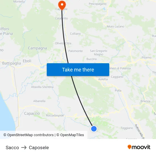 Sacco to Caposele map