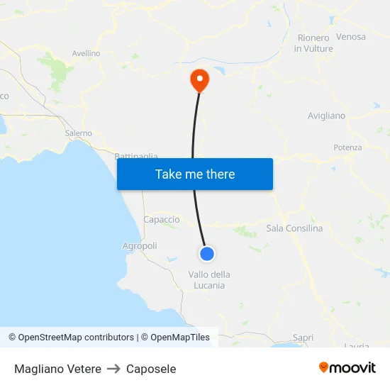 Magliano Vetere to Caposele map