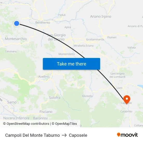 Campoli Del Monte Taburno to Caposele map