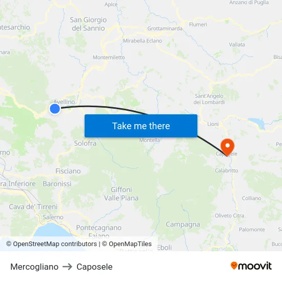 Mercogliano to Caposele map