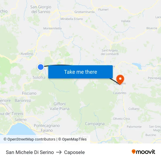 San Michele Di Serino to Caposele map
