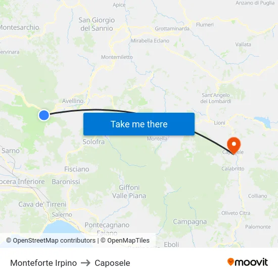 Monteforte Irpino to Caposele map
