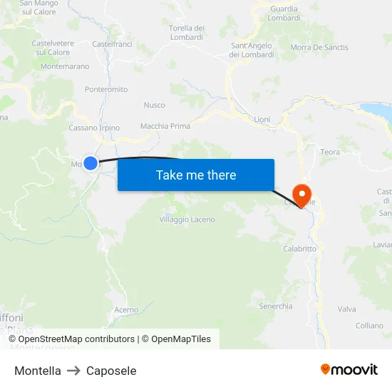 Montella to Caposele map