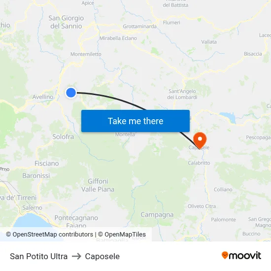 San Potito Ultra to Caposele map