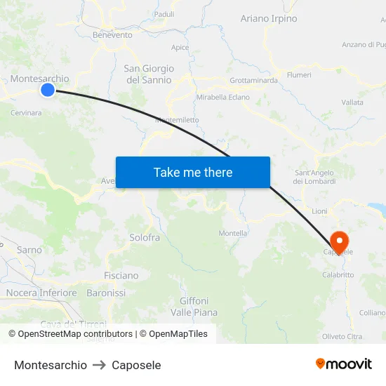 Montesarchio to Caposele map