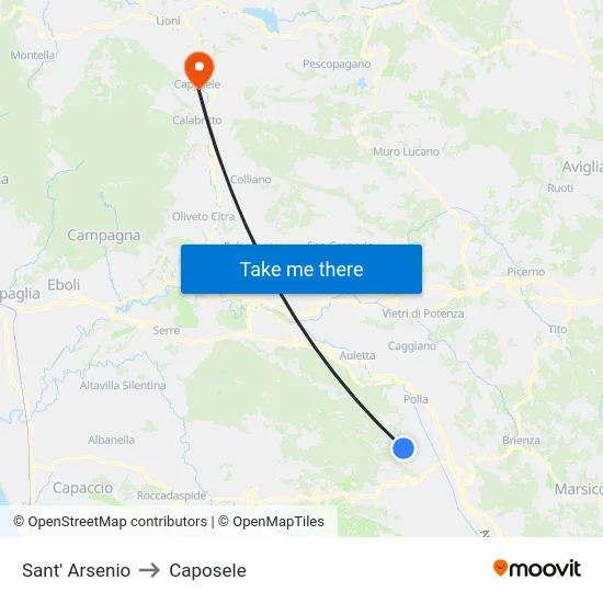 Sant' Arsenio to Caposele map