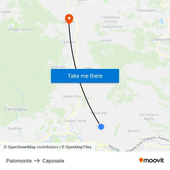 Palomonte to Caposele map