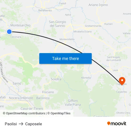 Paolisi to Caposele map