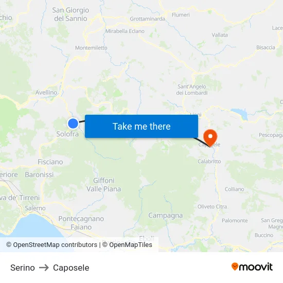 Serino to Caposele map