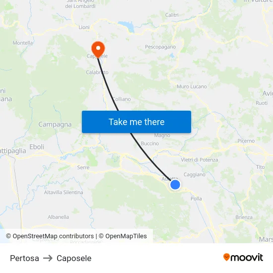 Pertosa to Caposele map