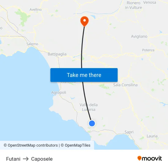 Futani to Caposele map