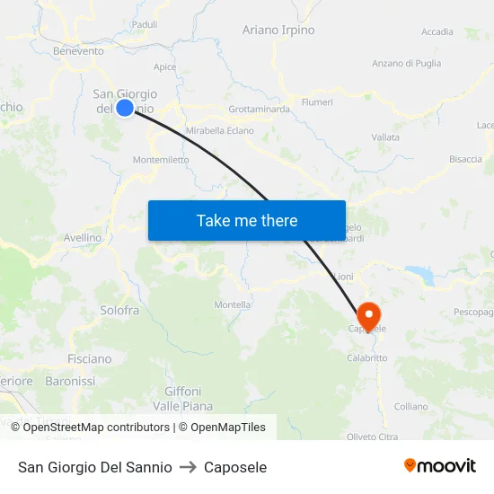 San Giorgio Del Sannio to Caposele map