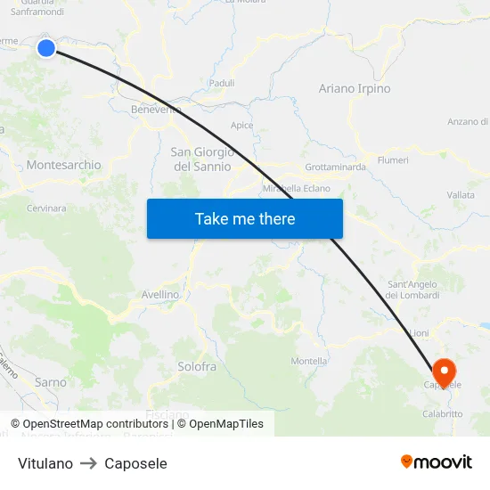 Vitulano to Caposele map