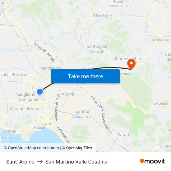 Sant' Arpino to San Martino Valle Caudina map