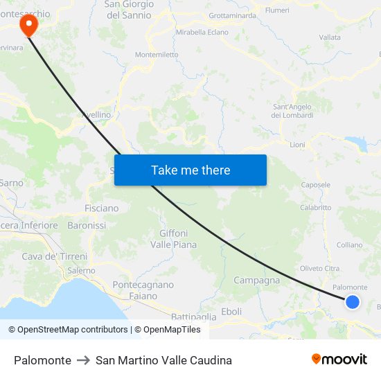 Palomonte to San Martino Valle Caudina map