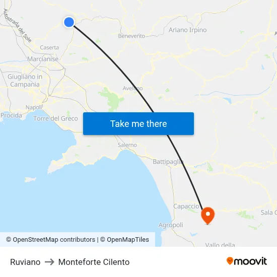 Ruviano to Monteforte Cilento map
