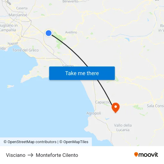 Visciano to Monteforte Cilento map