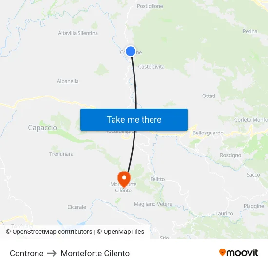 Controne to Monteforte Cilento map