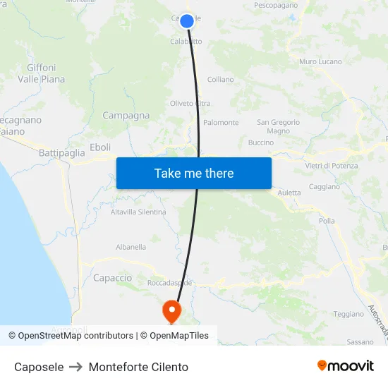 Caposele to Monteforte Cilento map