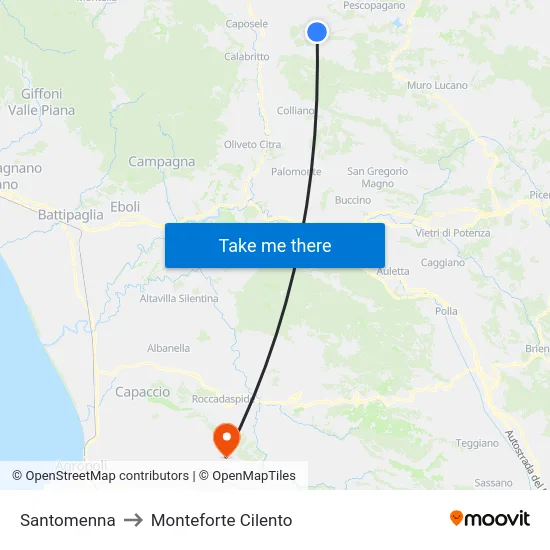 Santomenna to Monteforte Cilento map