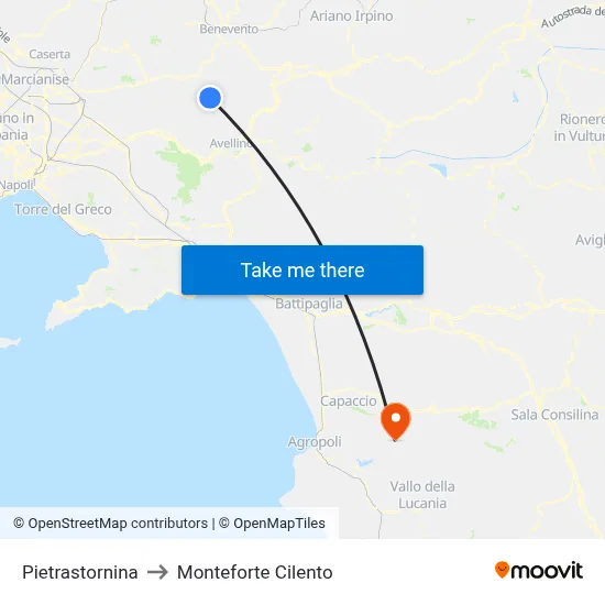 Pietrastornina to Monteforte Cilento map