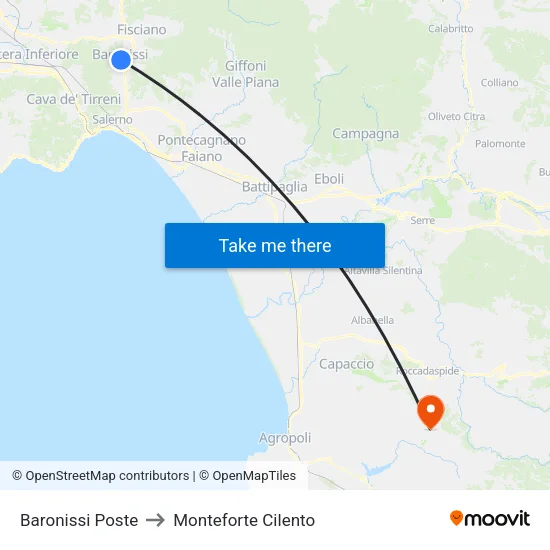 Baronissi Poste to Monteforte Cilento map
