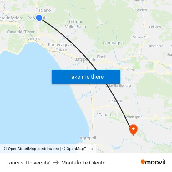 Lancusi Universita' to Monteforte Cilento map