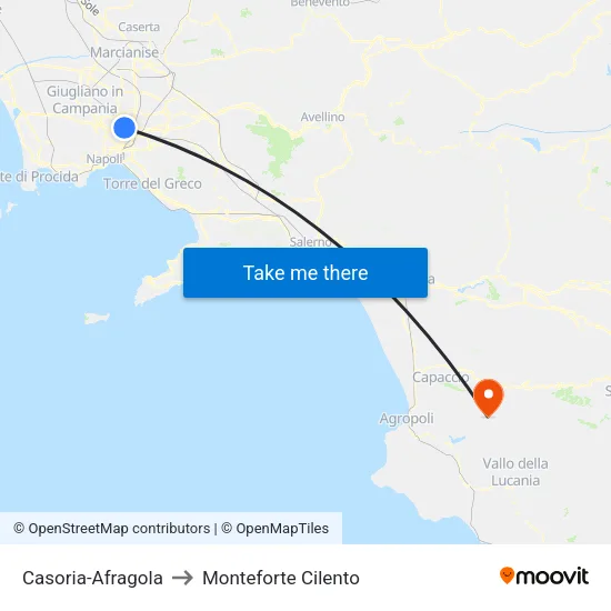 Casoria-Afragola to Monteforte Cilento map