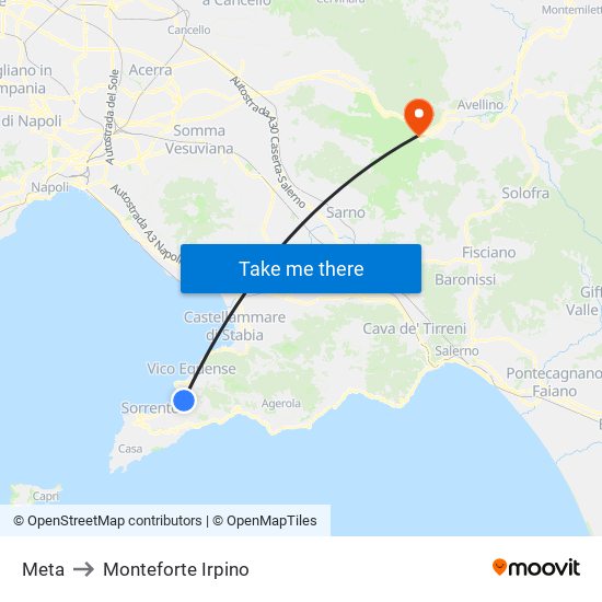 Meta to Monteforte Irpino map