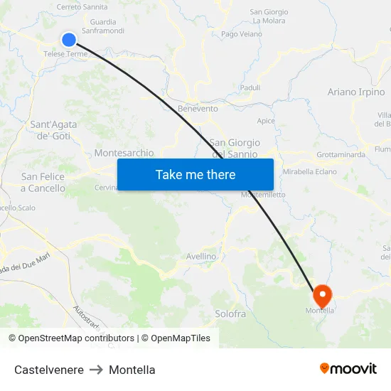 Castelvenere to Montella map