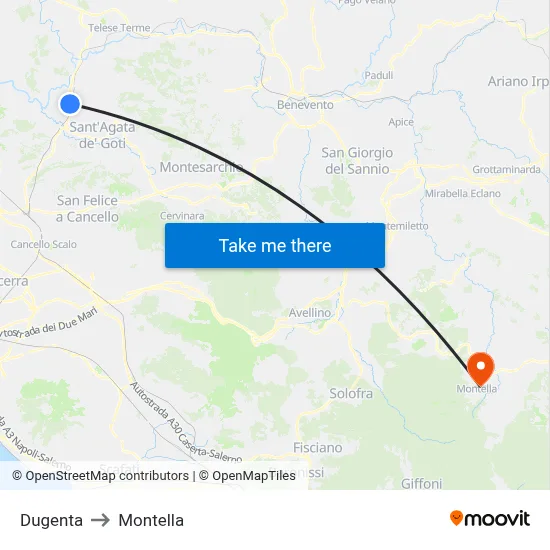 Dugenta to Montella map