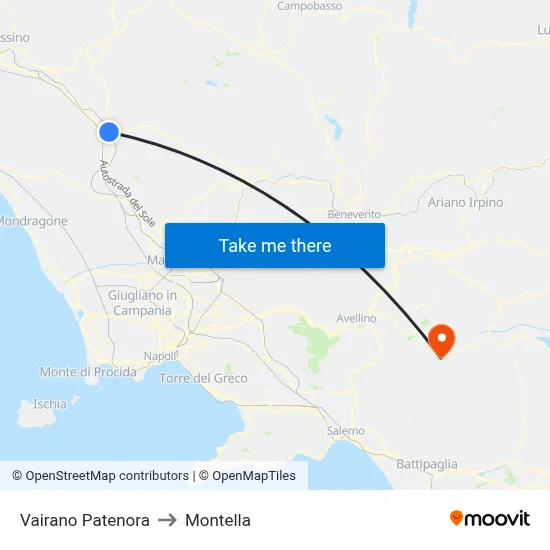 Vairano Patenora to Montella map