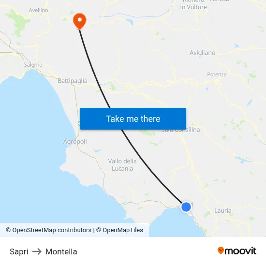 Sapri to Montella map