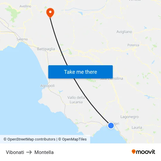 Vibonati to Montella map