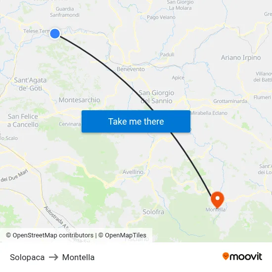 Solopaca to Montella map
