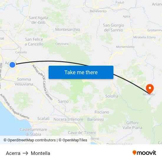 Acerra to Montella map