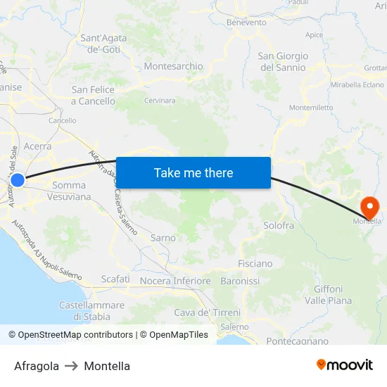 Afragola to Montella map