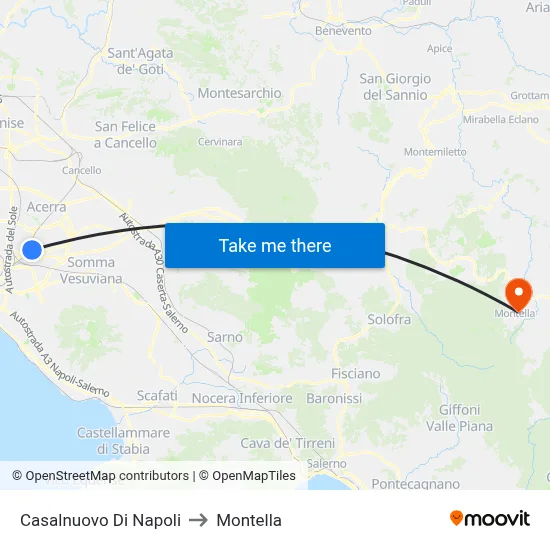 Casalnuovo di Napoli to Montella map