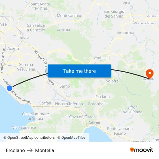Ercolano to Montella map