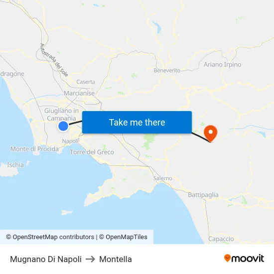 Mugnano Di Napoli to Montella map