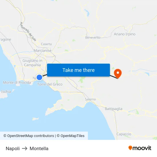 Napoli to Montella map