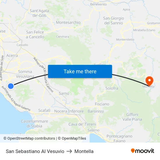 San Sebastiano Al Vesuvio to Montella map
