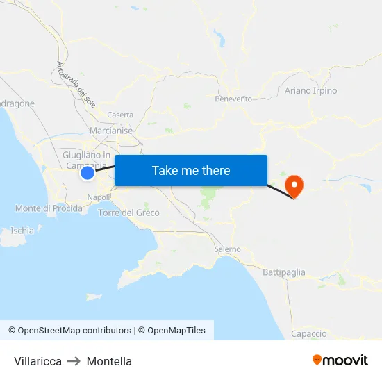 Villaricca to Montella map