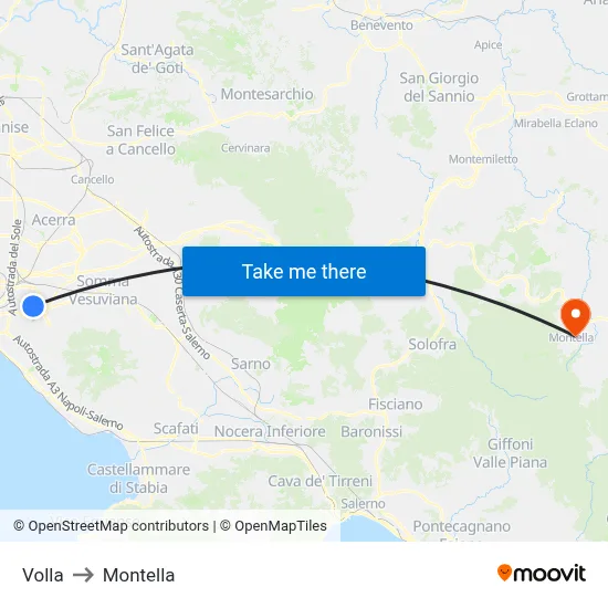 Volla to Montella map