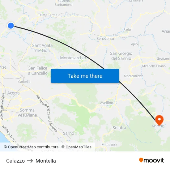 Caiazzo to Montella map