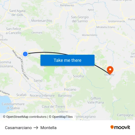 Casamarciano to Montella map