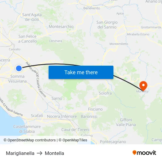 Mariglianella to Montella map